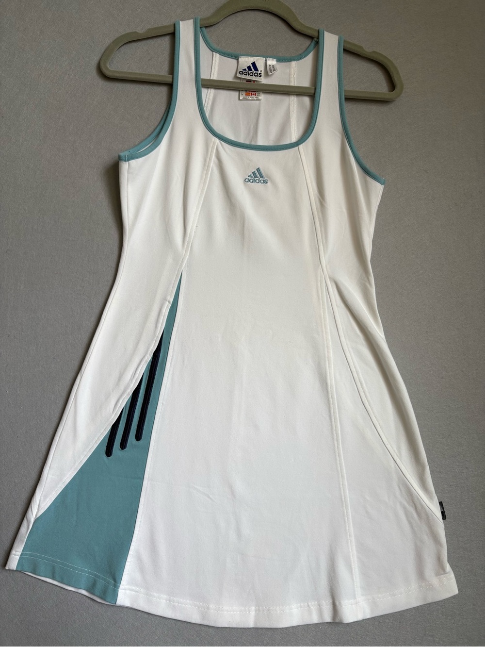 Adidas White & Teal Tennis Pickleball Dress Vintage Athletic Athleisure Sz M